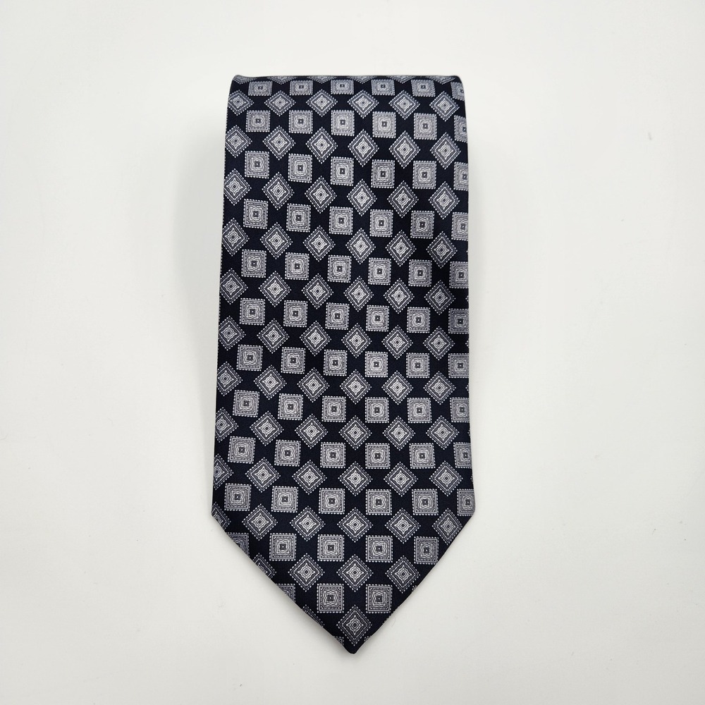 Rene Chagal Neck Tie Pointed Men's One Size Black White Printed 100% Silk Formal
